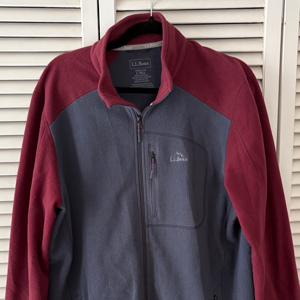 L.L. Bean Two-Tone Fleece Jacket - Burgundy & Gray